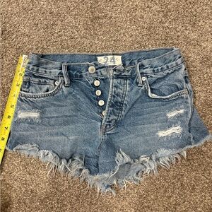 Free People Blue Frayed Jean Shorts